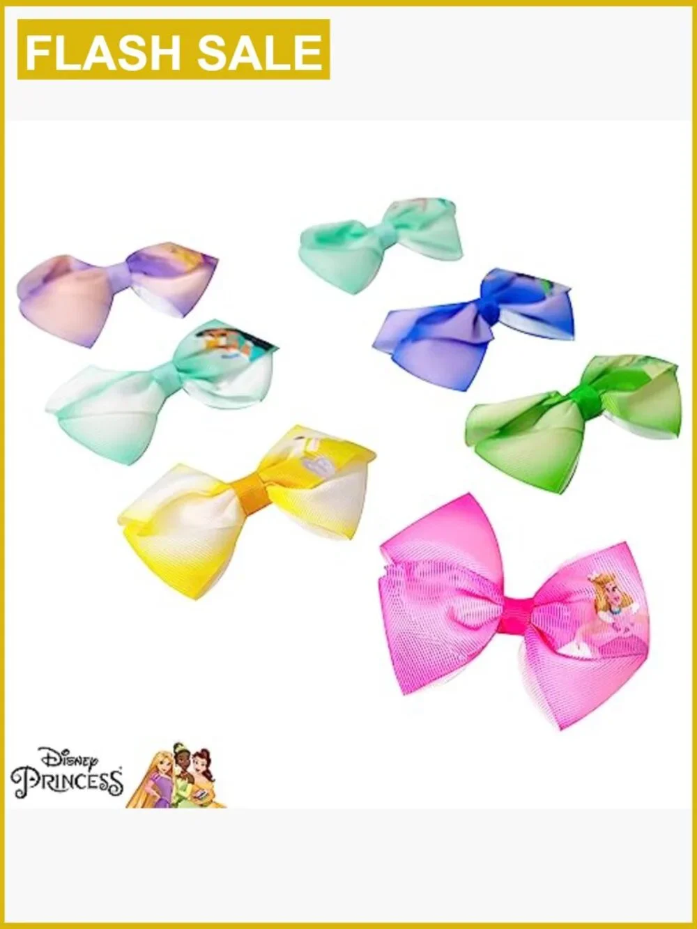 Girls Hair Bows Set 7 Piece Alligator Clips Disney Princess